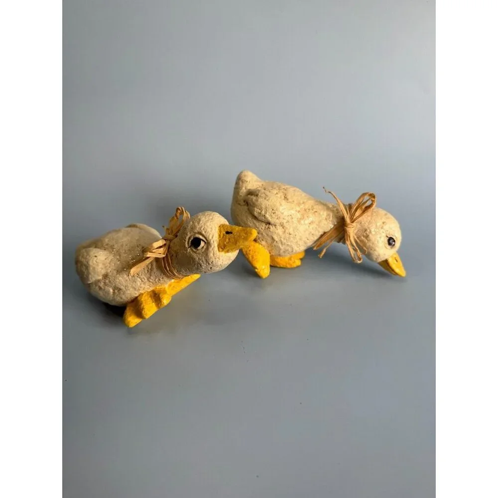 Vintage Enesco Baby Duck Figurines With Ribbons & Glitter 6" Long Easter Decor - Picture 5 of 14